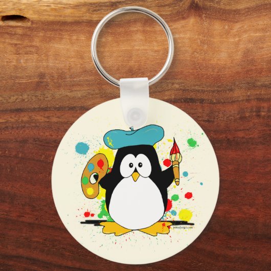 Artistieke Penguin Painter Sleutelhanger (Voorkant)