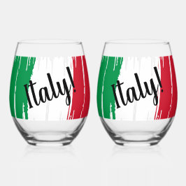Artistieke penseelstreek Italië Vlag Wijnglas Zonder Voet