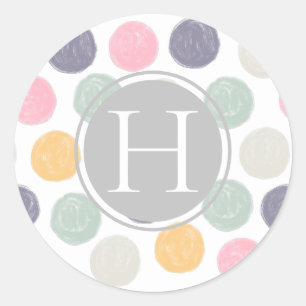 artistieke penseelstreek pastel polka dot monogram ronde sticker