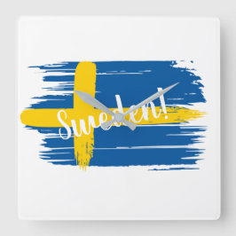 Artistieke penseelstreek Zweden Vlag Vierkante Klok