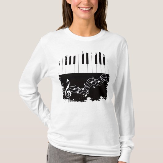 Artistieke Piano Keys Treble Clef Musical Notes T-shirt (Voorkant)