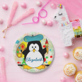 Artistieke pinguïnschilder personaliseren papieren bordje (Feest)