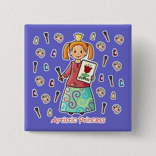 Artistieke prinses vierkante button 5,1 cm (Voorkant)