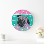 Artistieke Pug Dog in roze en groene turquoise Grote Klok (Huis)