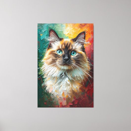 Artistieke Ragdoll Cat Portret Levendige olieverfs Canvas Afdruk (Voorkant)