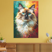 Artistieke Ragdoll Cat Portret Levendige olieverfs Canvas Afdruk (Insitu (Woonkamer))