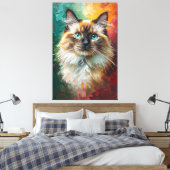 Artistieke Ragdoll Cat Portret Levendige olieverfs Canvas Afdruk (Insitu (Slaapkamer))