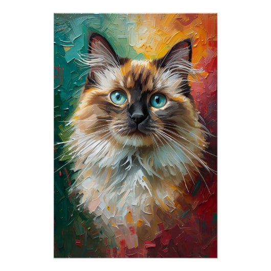 Artistieke Ragdoll Cat Portret Levendige olieverfs Perfect Poster (Voorkant)