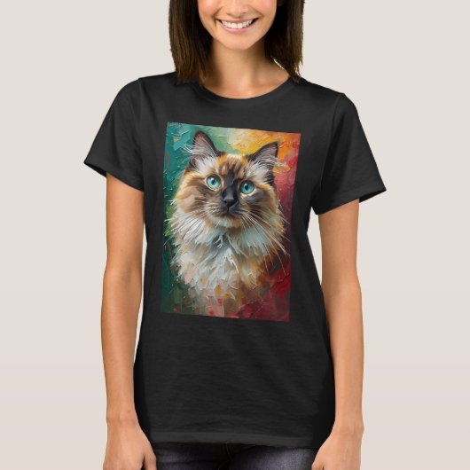 Artistieke Ragdoll Cat Portret Levendige olieverfs T-shirt (Voorkant)