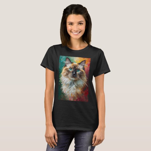 Artistieke Ragdoll Cat Portret Levendige olieverfs T-shirt (Voorkant volledig)