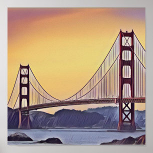 Artistieke renditie van de Golden Gate Bridge Poster