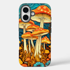 Artistieke Retro Mushroom Forest Illustratie iPhone 16 Hoesje