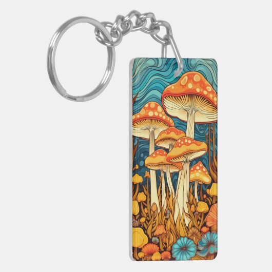 Artistieke Retro Mushroom Forest Illustratie Sleutelhanger (Voorkant Links)