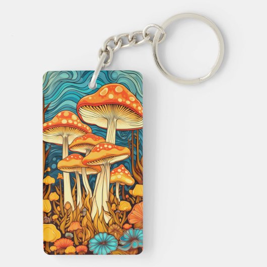 Artistieke Retro Mushroom Forest Illustratie Sleutelhanger (achterkant)
