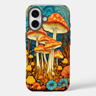 Artistieke Retro Paddenstoelen Bos Illustratie iPhone 16 Hoesje