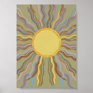 Artistieke Retro Zonneuitbarsting Minimalistische  Poster