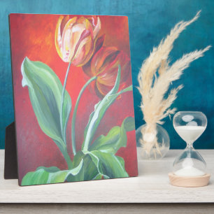 Artistieke rode en gele tulpen fotoplaat