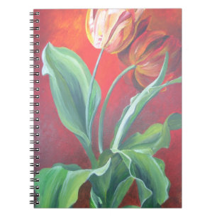 Artistieke rode en gele tulpen notitieboek