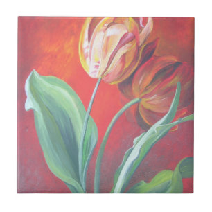 Artistieke rode en gele tulpen tegeltje