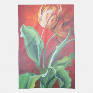 Artistieke rode en gele tulpen theedoek