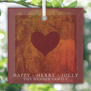 Artistieke Rode Hart Tekening Familie Kerstmis Glas Ornament