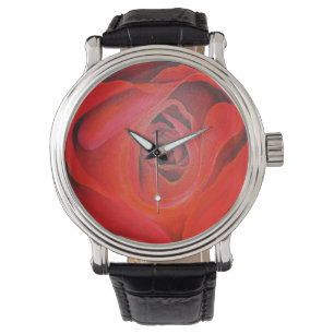 Artistieke rode rozenroze hartvormig horloge