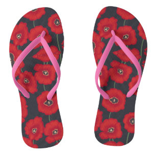 Artistieke Rode Tulpen Bloemen Zwarte FlipFlops Teenslippers
