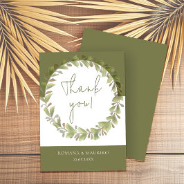 Artistieke romantische groene krans bedankkaart