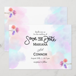 Artistieke Roze & Blauwe Huwelijksuitnodigingen Kaart