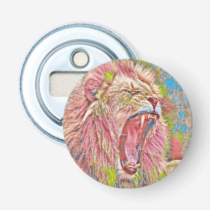Artistieke roze brullende leeuw button flesopener