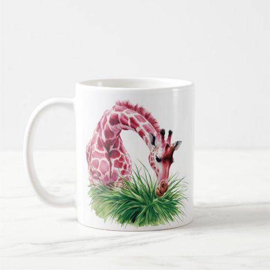 Artistieke Roze Giraffe met Grass Mok (Links)