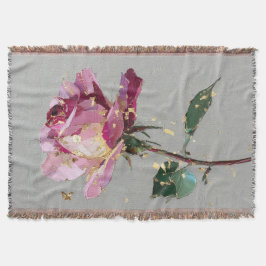 Artistieke Roze Roos & Goudblad Deken