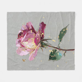 Artistieke Roze Roos & Gouden Blad Fleece Deken