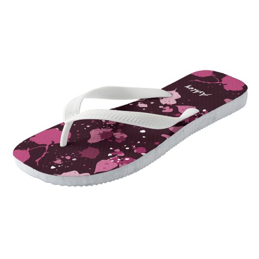 Artistieke roze schilderplaatsnaam teenslippers (Schuin)