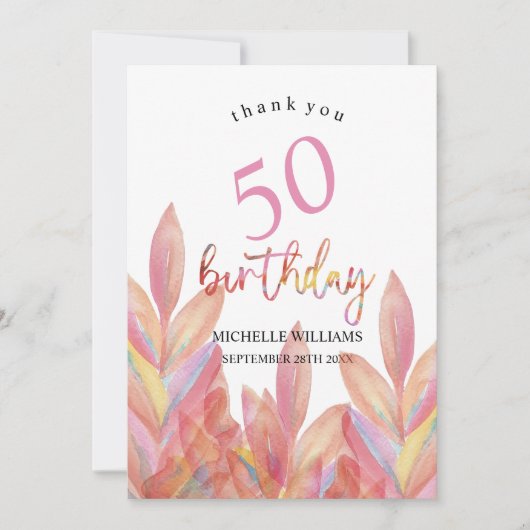 Artistieke Roze Tropische Partij Waterverf Bedankkaart (Voorkant)