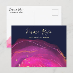 Artistieke roze Waterverf Gold Splatter Briefkaart