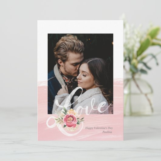 Artistieke Roze Waterverf Liefde Fotokaart Kaart (Staand voorkant)