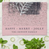 Artistieke roze witte Twig Kerstmis Theedoek (Gevouwen)