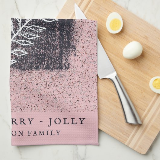 Artistieke roze witte Twig Kerstmis Theedoek (Quarter Fold)