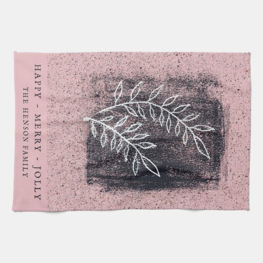 Artistieke roze witte Twig Kerstmis Theedoek (Horizontaal)