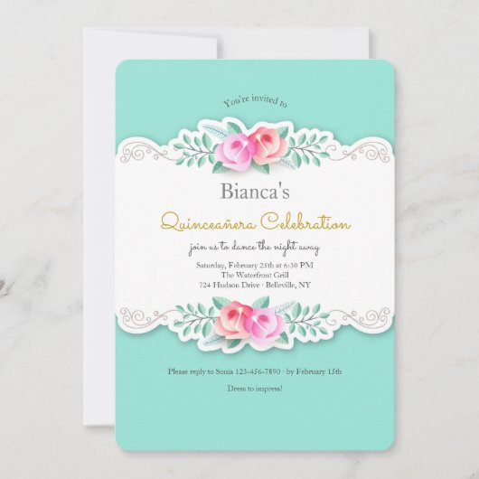 Artistieke Rozen Quinceañera Uitnodiging (Voorkant)