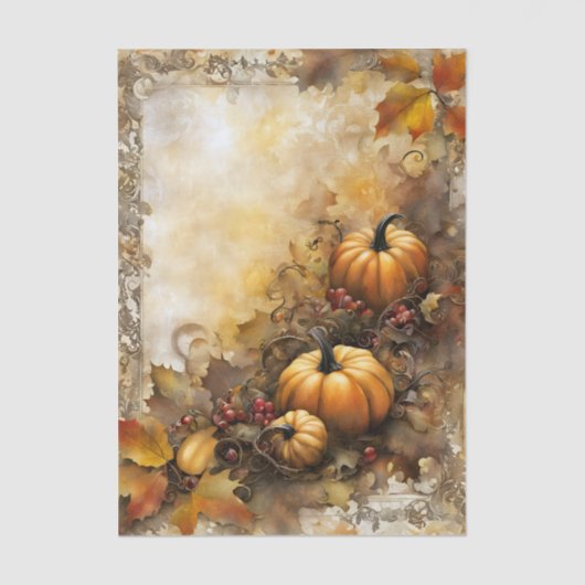 Artistieke rustieke Herfst pompoen en herfstblader Tissuepapier (Voorkant)