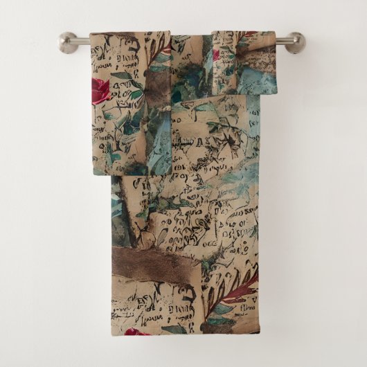 Artistieke rustieke oude papieren Rode roos patroo Bad Handdoek (Insitu)