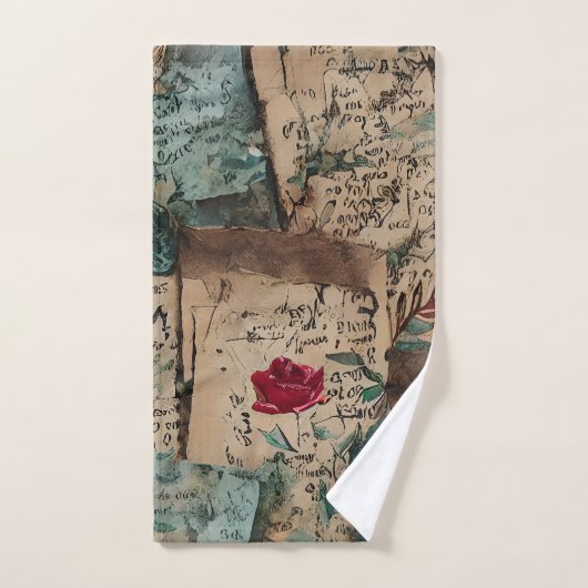 Artistieke rustieke oude papieren Rode roos patroo Bad Handdoek (Handdoek)