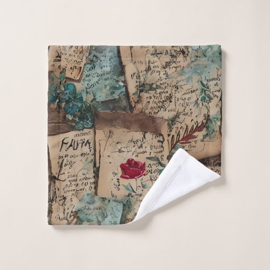 Artistieke rustieke oude papieren Rode roos patroo Bad Handdoek (Wasdoekje)