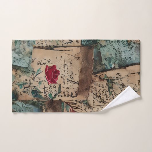 Artistieke rustieke oude papieren Rode roos patroo Bad Handdoek (Handdoek)