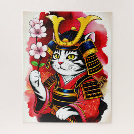 Artistieke Samurai Kat Kersenbloesem Voor Volwasse Legpuzzel