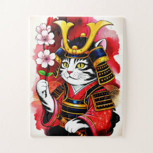 Artistieke Samurai Kat Kersenbloesem Voor Volwasse Legpuzzel