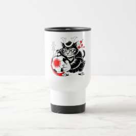 Artistieke Samurai Kat voetbal Cadeau voor Koffie Reisbeker