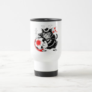 Artistieke Samurai Kat voetbal Cadeau voor Koffie Reisbeker